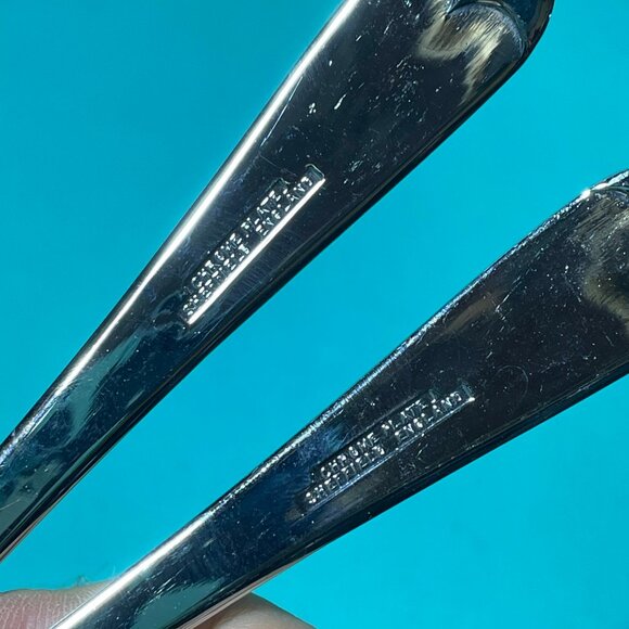 Vintage Sheffield England Salad Serving Set • Chrome Plate Spoon & Fork • 9.5" S - Picture 4 of 4